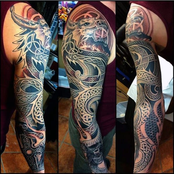 Celtic Dragon Mens Full Sleeve Tattoo Ideas
