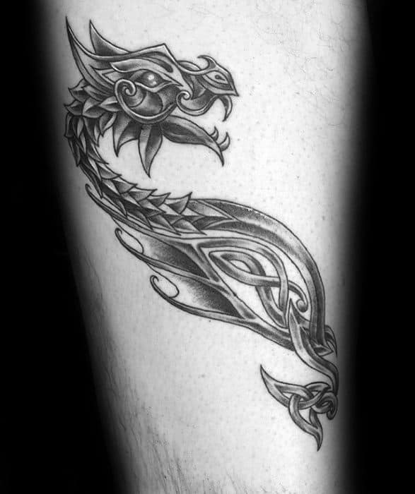 Celtic Dragon Thigh Tattoos For Guys