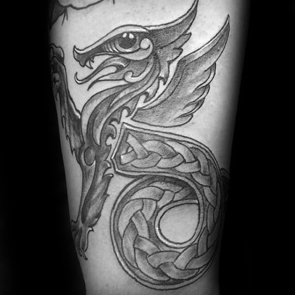 Celtic Dragon With Wings Mens Knot Thigh Tattoo