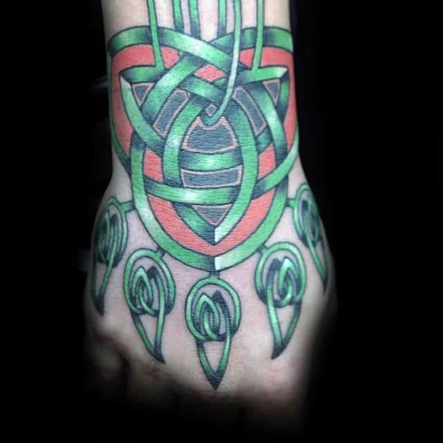 Celtic Green Ink Bear Claw Tattoo On Hand For Men