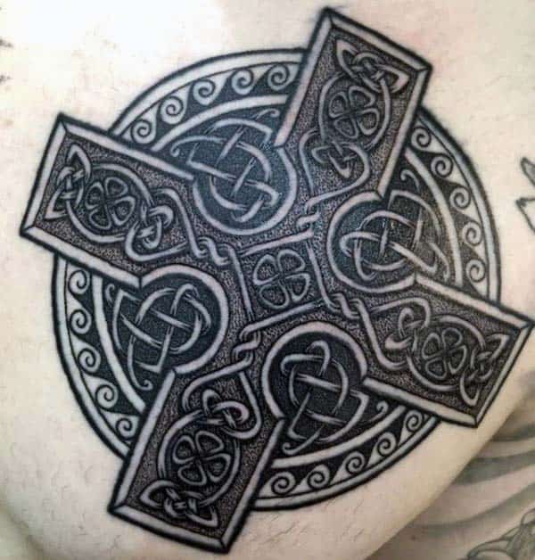 Celtic Guys Upper Chest Dotwork Irish Tattoo Ideas