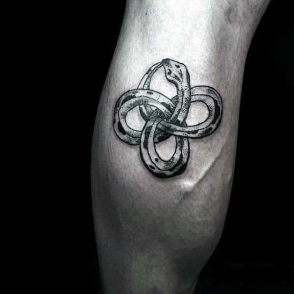 Celtic Knot Ouroboros Mens Leg Tattoo