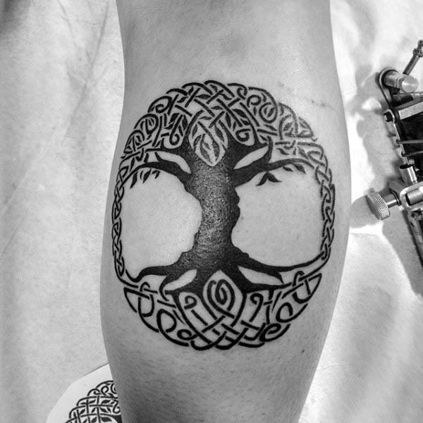 Celtic Knot Tree Of Life Mens Leg Calf Tattoo
