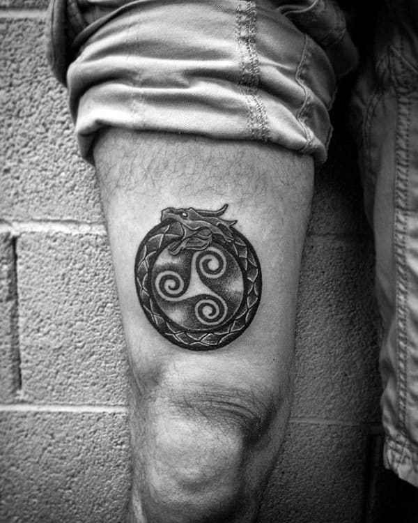 Celtic Ouroboros Mens Thigh Tattoo