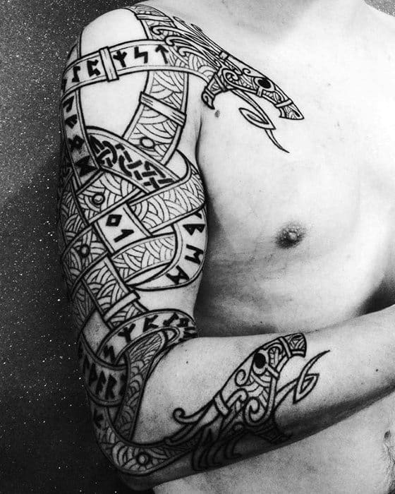 Celtic Tribal Mens Dragon Full Arm Tattoos