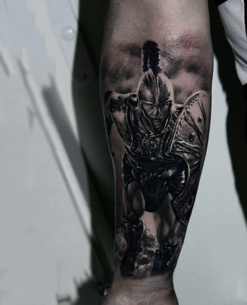 Celtic Warrior In Action Tattoo Males Forearms