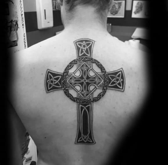 Center Of Back Celtic Cross Guys Designs For Tattoos