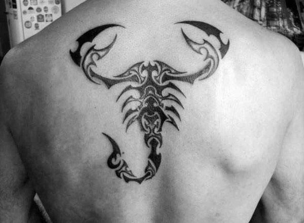 Center Of Back Guys Scorpion Tribal Tattoo Ideas