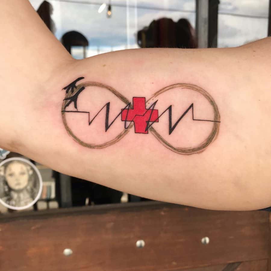 Central Redcross Brown Line Innovative Infinity Tattoo