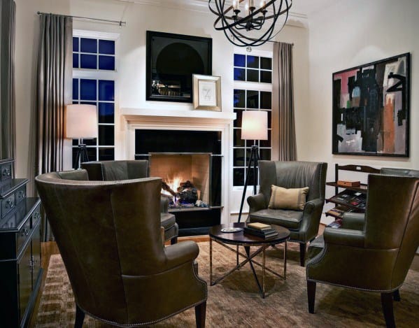 Chairs By Fireplace Cool Man Cave Ideas