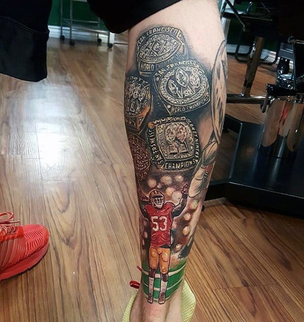 Championship Rings Leg Artistic Male Sports Tattoo Ideas
