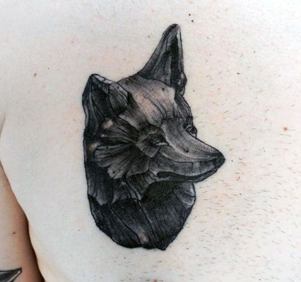Charcoal Black Foxhead Tattoo Male Back