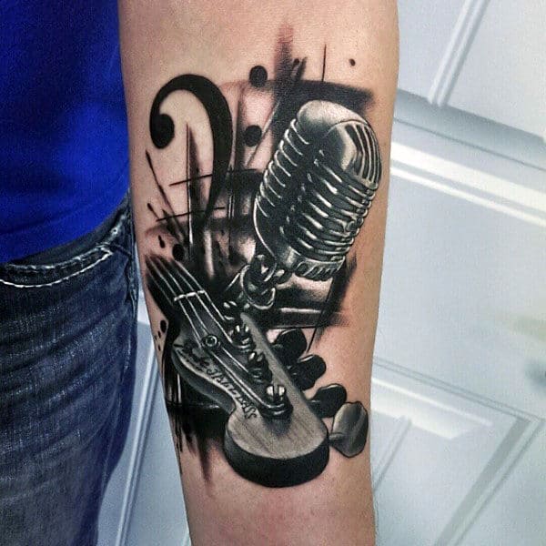 Music Notes And Microphone Tattoo Design by Akadrowzy