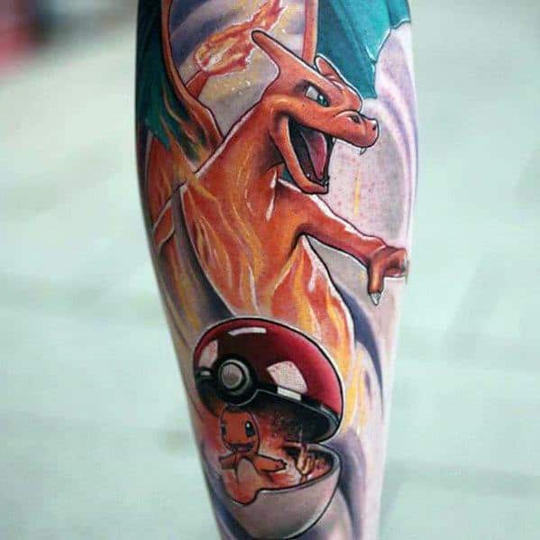 Colorful Charmander Pokemon Tattoo On Side Rib