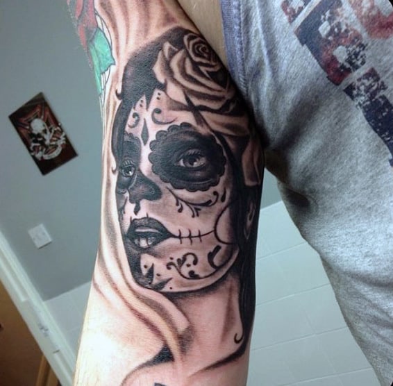 Charming Black Day Of The Dead Woman Tattoo Mens Forearms