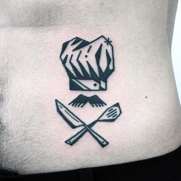 Chef Hat With Cooking Utensils Guys Small Creative Rib Cage Side Tattoo