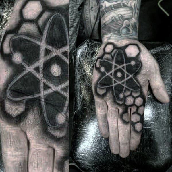 Chemistry Atom Unique Hand Negative Space Tattoos For Men