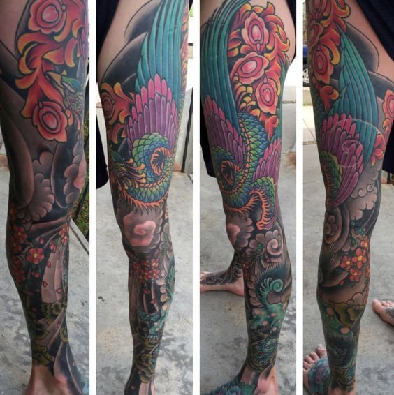 Cherry Blossom Tattoo On Male Full Leg Sleeve Designs