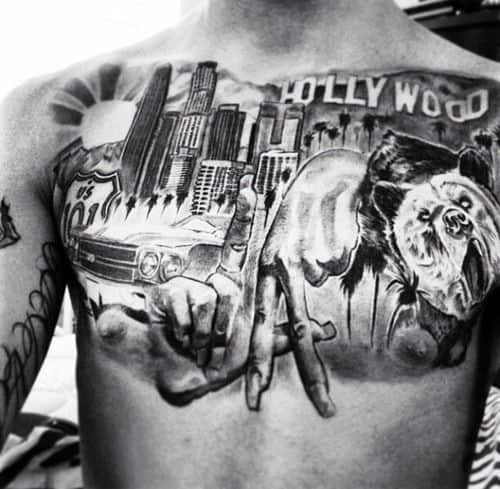 Chest 3d Awesome Los Angeles Skyline Tattoos For Men