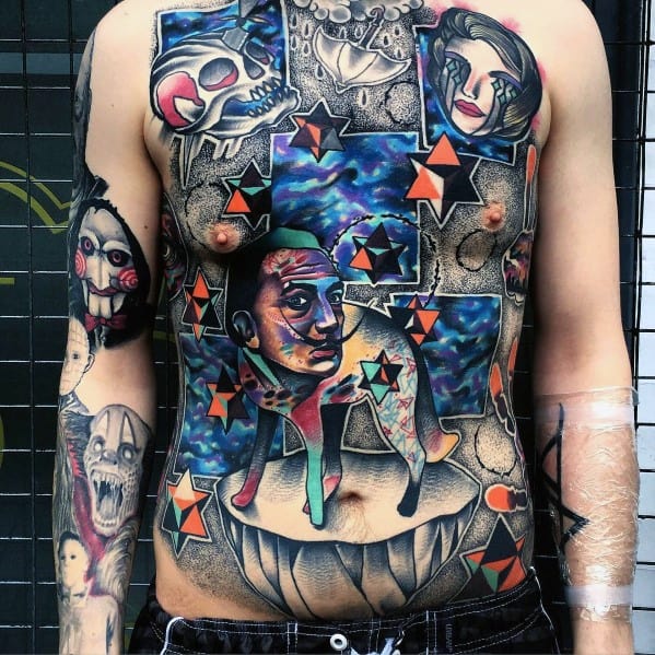 Chest 3d Guys Tattoos With Surrealism Design