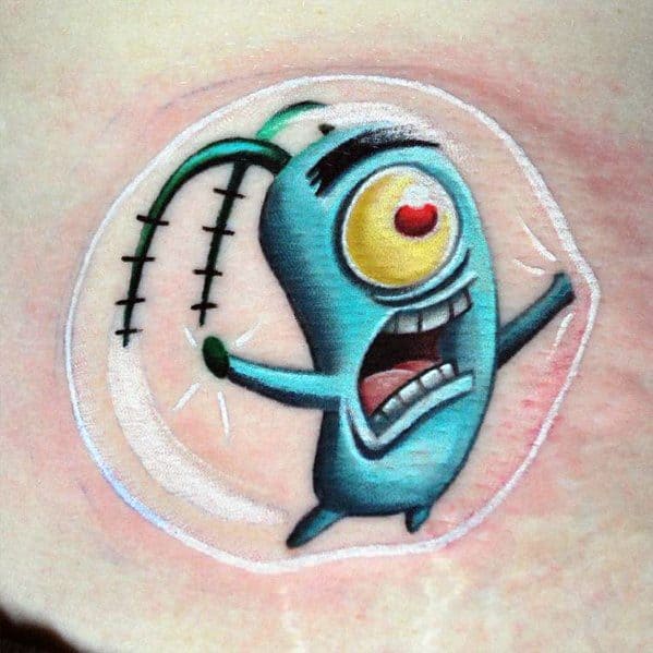 Chest 3d Plankton Spongebob Tattoo Ideas On Guys