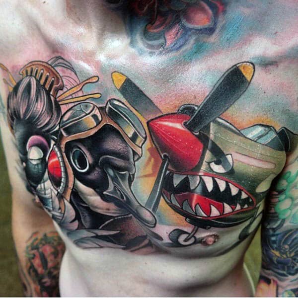 Chest Airplane Tattoo Design Ideas For Males