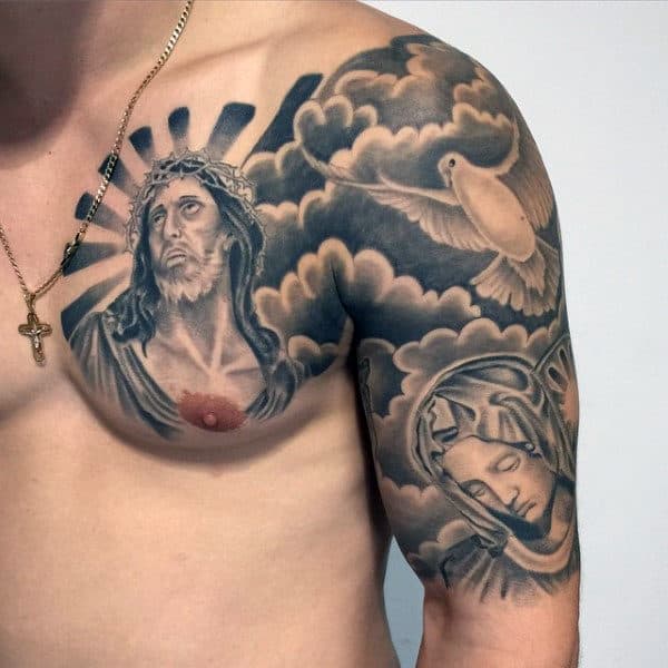Chest And Shoulder Awesome Christian Tattoos For Men