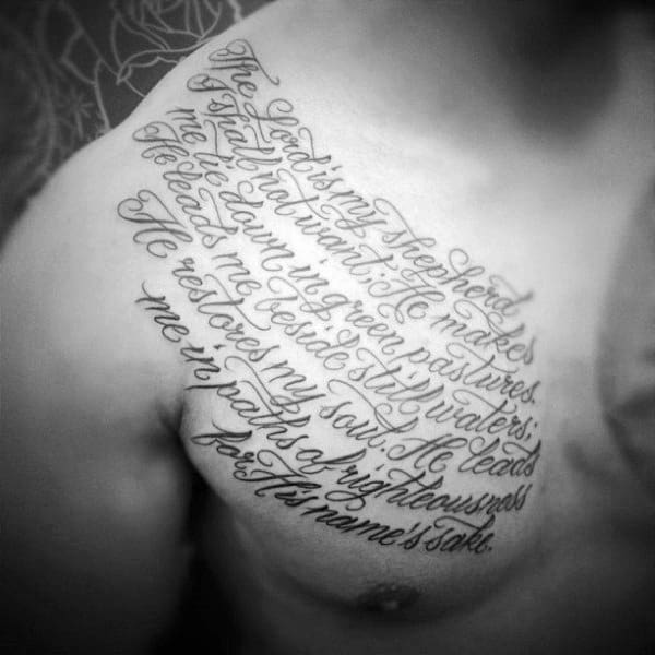 Chest And Shoulder Male Bible Tattoo Verse Inspiration