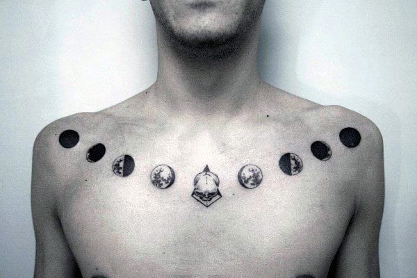 Chest And Shoulder Moon Phases Skull Mens Chest Tattoo