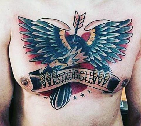 Chest Blood Eagle Tattoo For Men With Arrow