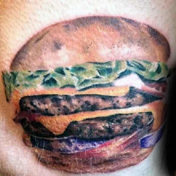 Chest Creative Cheeseburger Tattoos For Men
