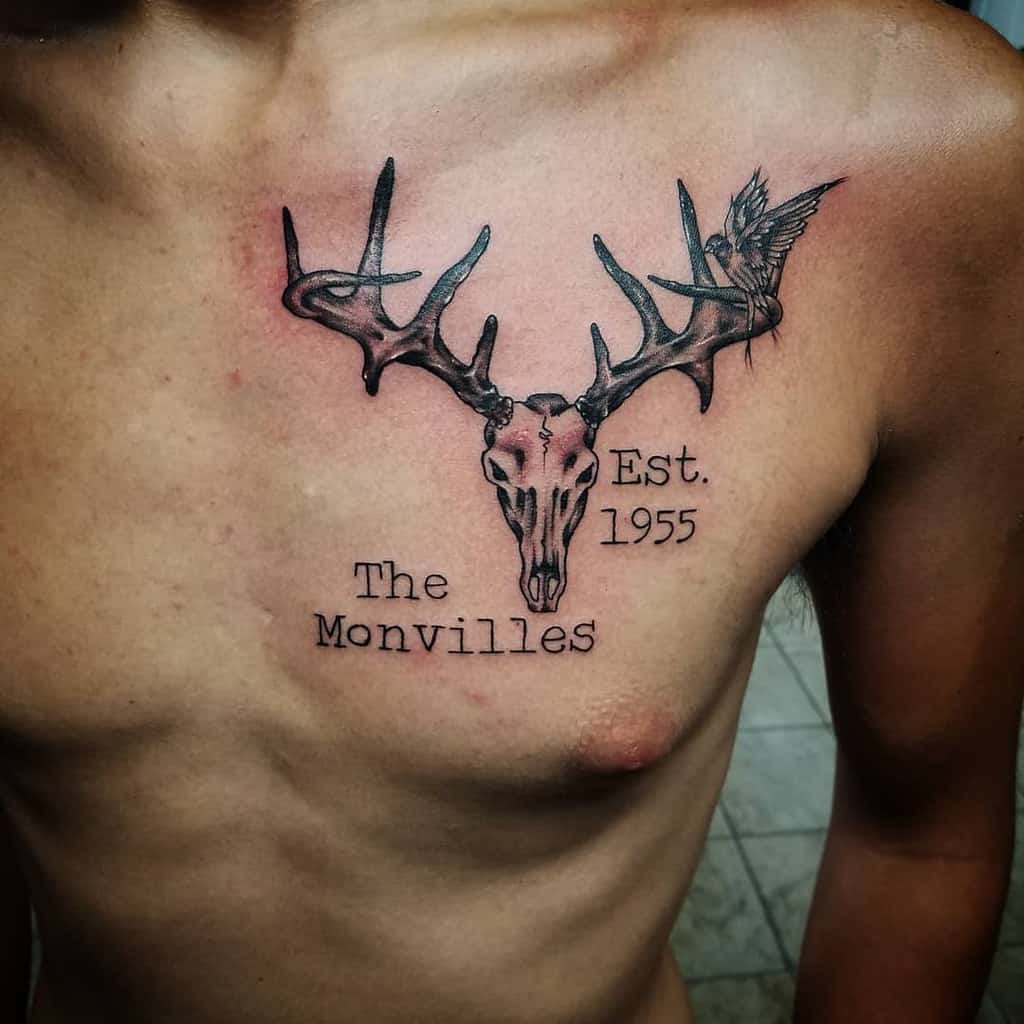 chest deer skull tattoo jklemkow