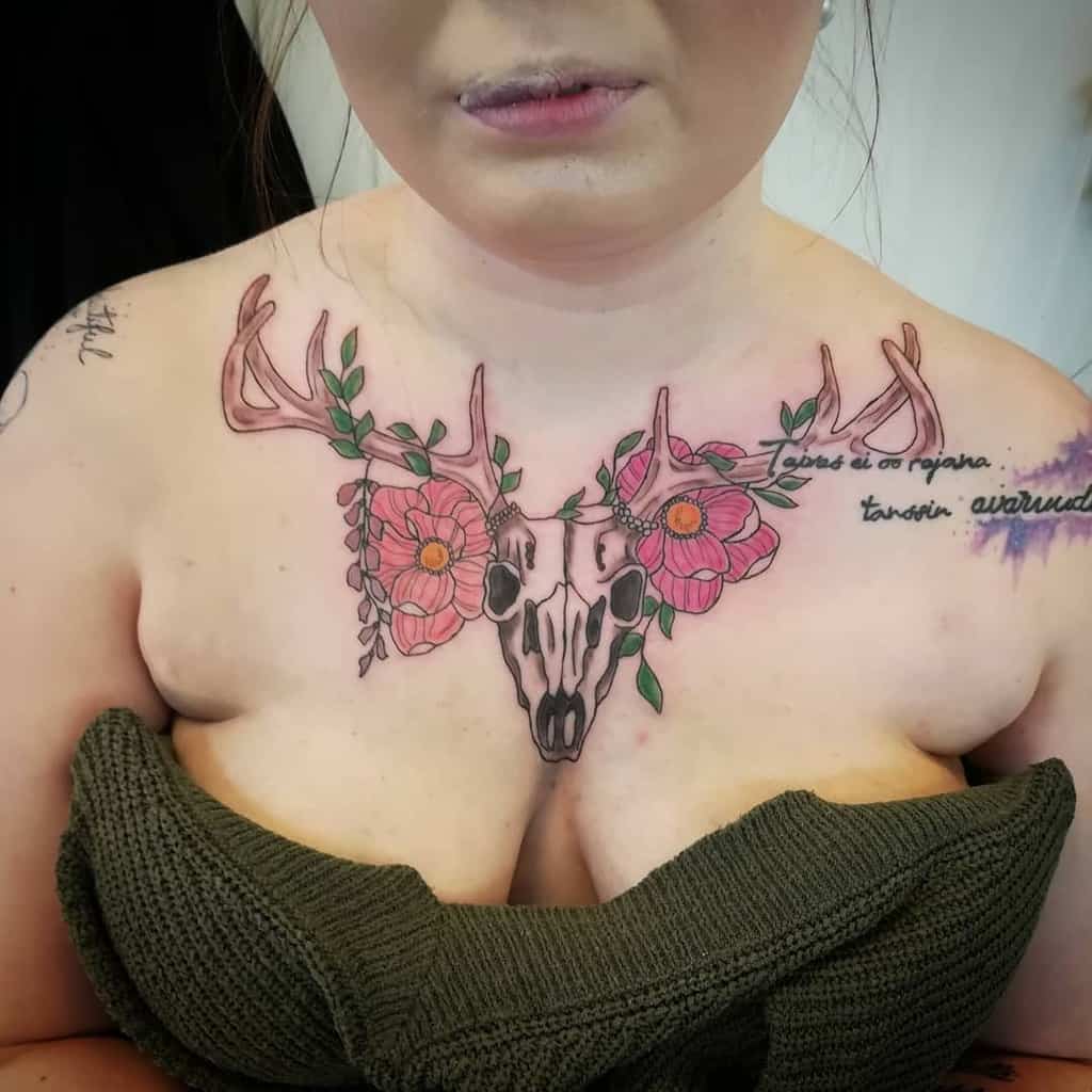 chest deer skull tattoo neitihoonboutiquebutterfly