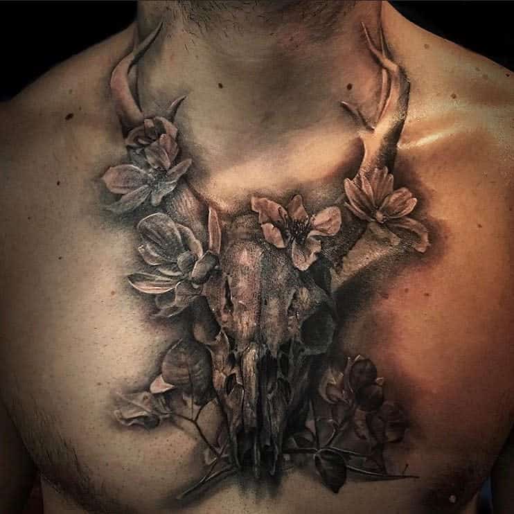 chest deer skull tattoo rebelmusedenver