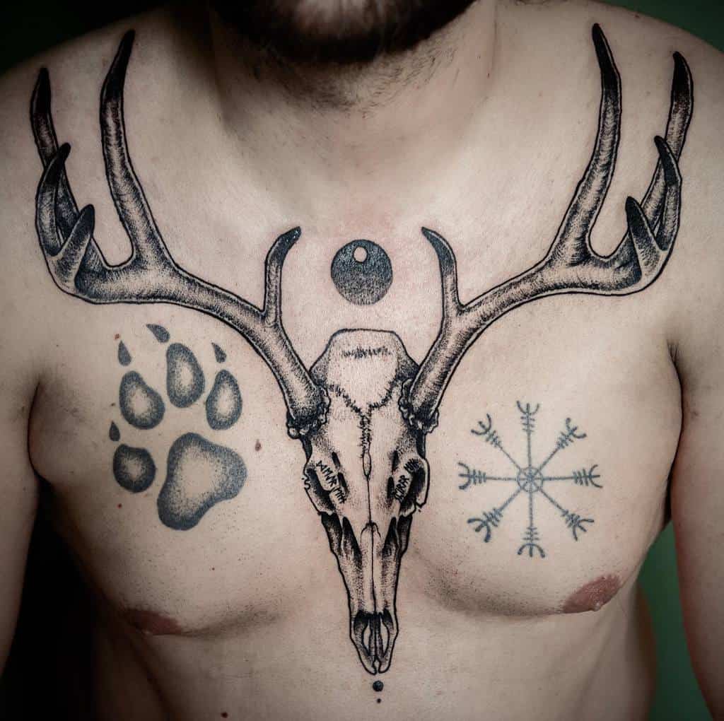 chest deer skull tattoo sorise_art