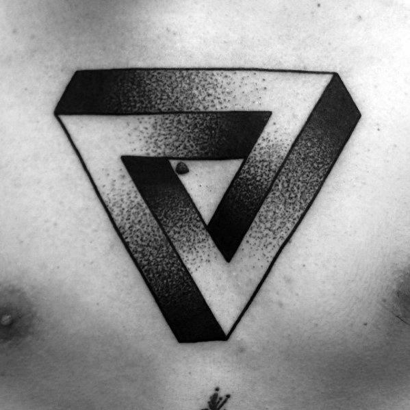 Chest Dotwork Awesome Ink Penrose Triangle Tattoos For Men