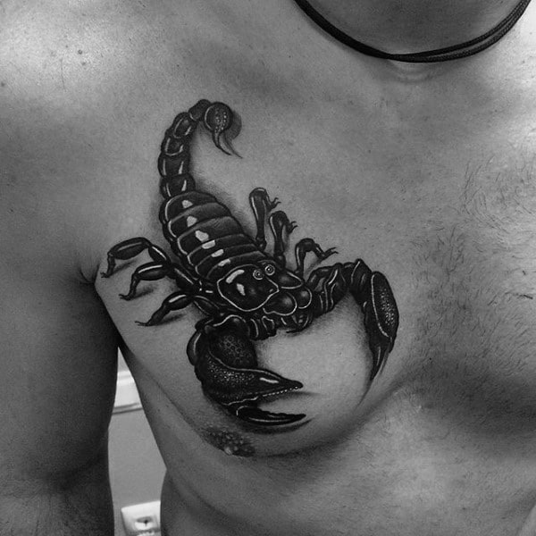 Chest Fierce Black Scorpion Tattoo For Men