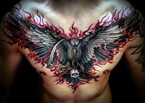 Chest Flames Tattoo Designs For Guys