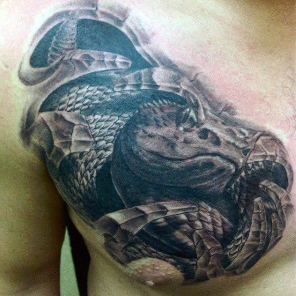 Chest Gentleman With Realistic Snake Tattoo