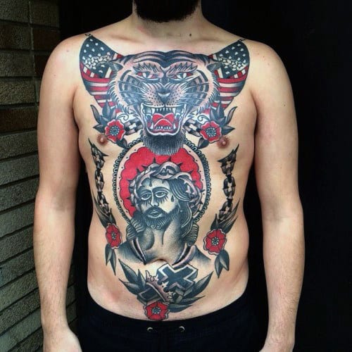 Chest Guys Jesus Christ Religious Traditional Tattoos