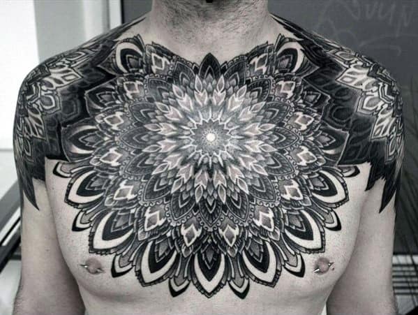 Chest Guys Mandala Flower Tattoo