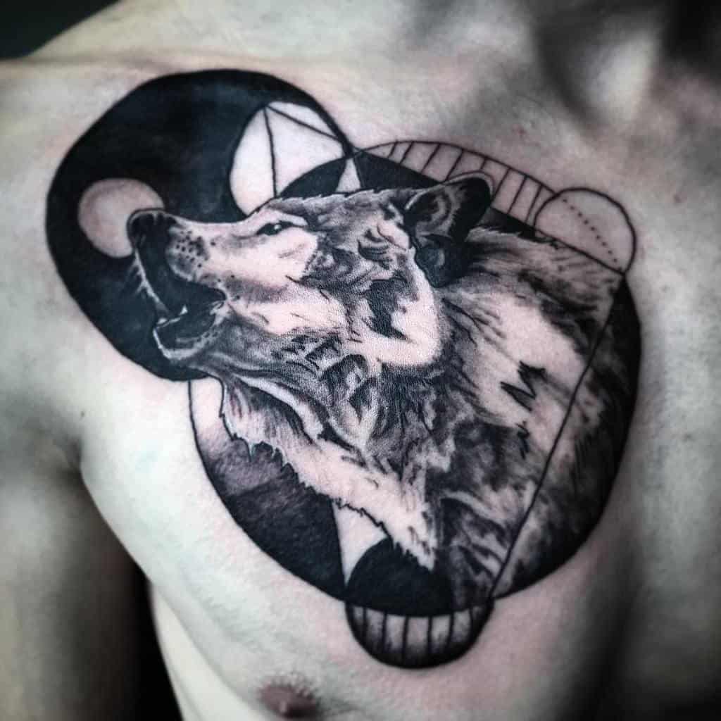 chest howling wolf tattoo benjhands