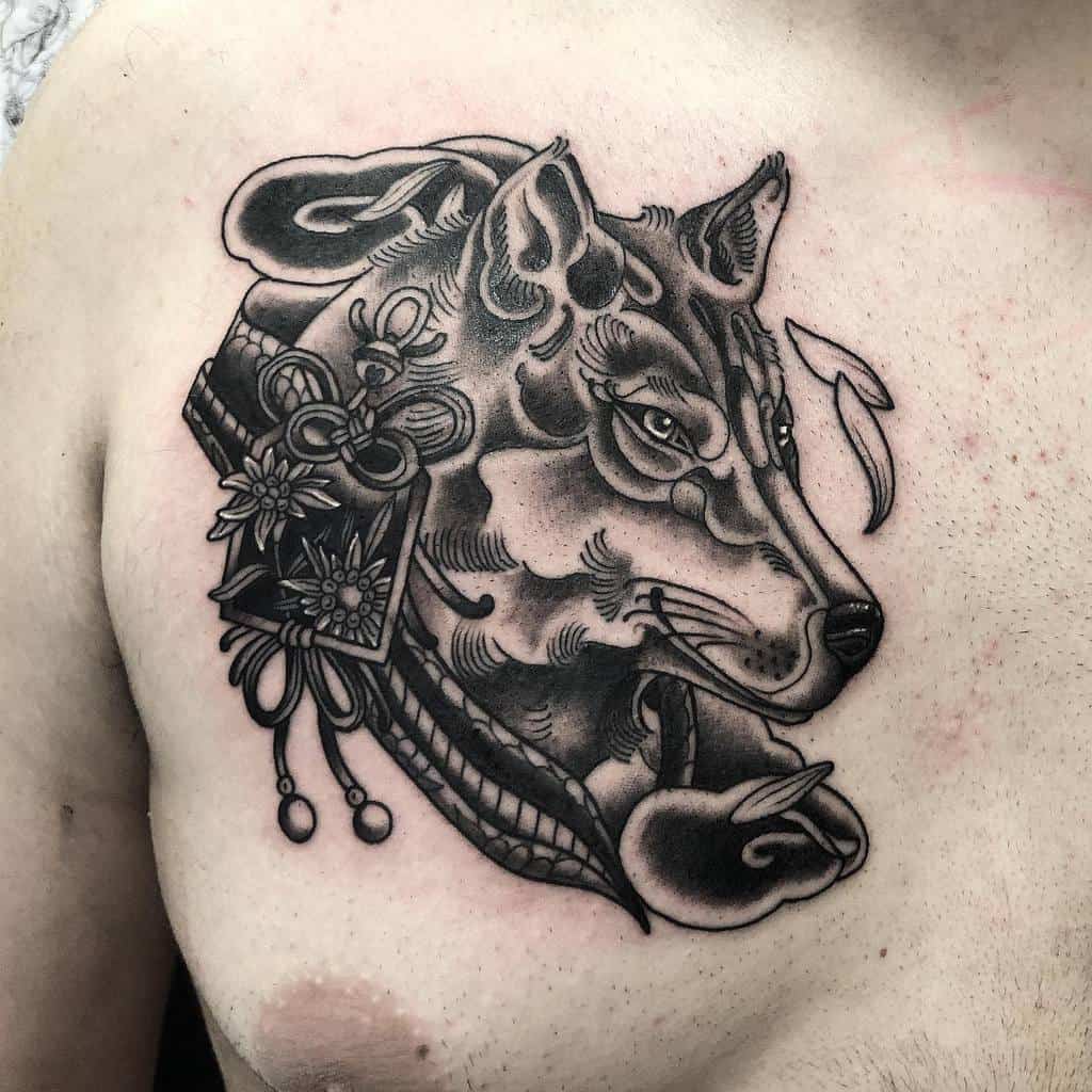 chest japanese wolf tattoo lucrezia_nardi_