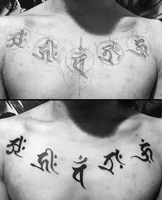 Chest Male Cool Sanskrit Tattoo Ideas