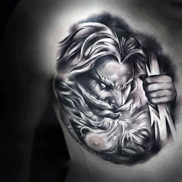 chest male greek zeus holding lightning bolts tattoo designs