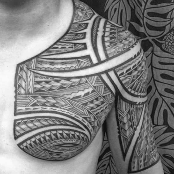 Chest Male Polynesian Tribal Tattoos
