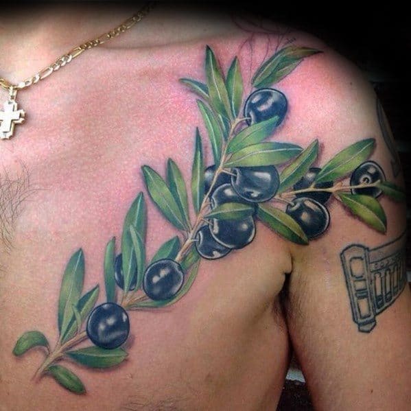 Chest Male With Cool Olive Tree Tattoo Design