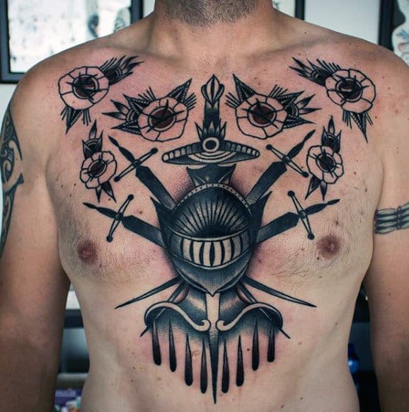Chest Maltese Knight Tattoo For Males
