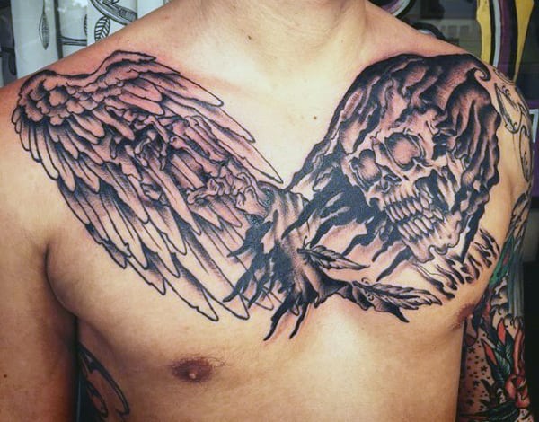 Chest Manly Grim Reaper Tattoo