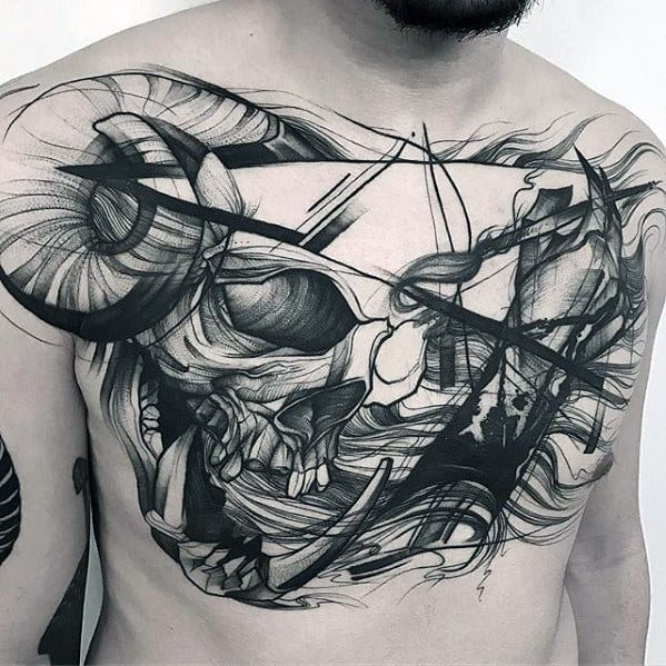 Chest Manly Sketch Tattoo Design Ideas For Men
